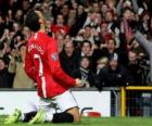 Cristiano Ronaldo viert een doel, toen hij voor Manchester United speelde
